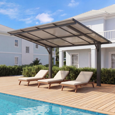 Pergola à toit rigide toutes saisons 10 pi x 8 pi avec toit en polycarbonate résistant aux rayons UV pour la terrasse et la cour