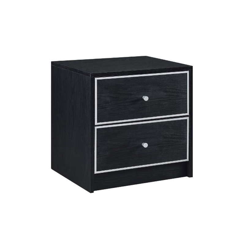 Table de chevet 2 tiroirs de rangement, noir et argent