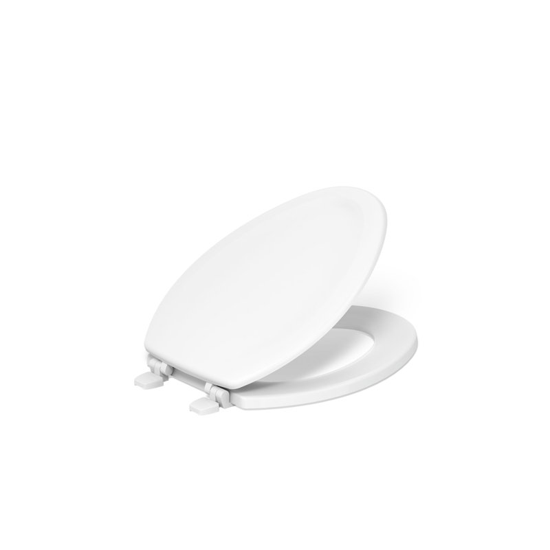 Stonewood Compression-Molded Wood Toilet Seat with Color-Matched Plastic Hinges, White, Elongated