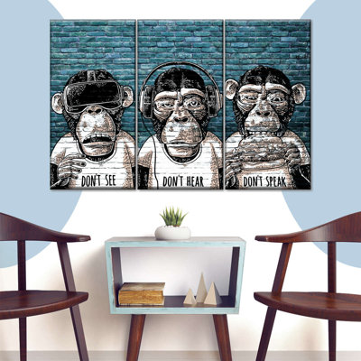 Three Monkeys - 3 pièces sur toile tendue