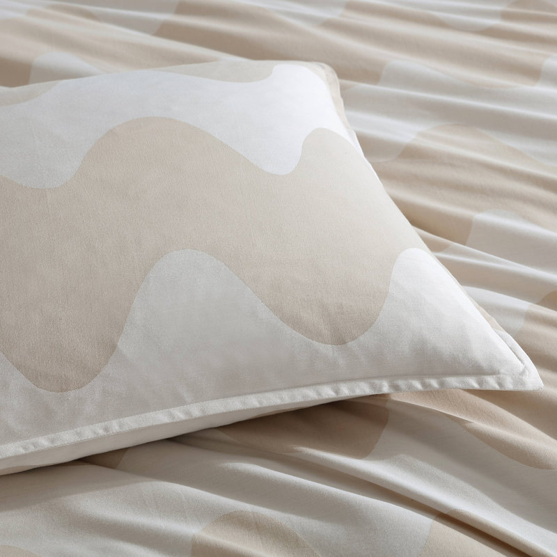 Lokki Beige/White Organic 100% Cotton Duvet Cover Set, King Duvet Cover + 2 King Shams