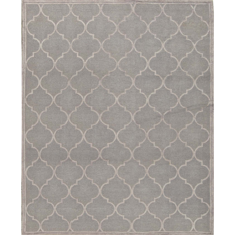 Cotton Geometric Area Rug in Gray