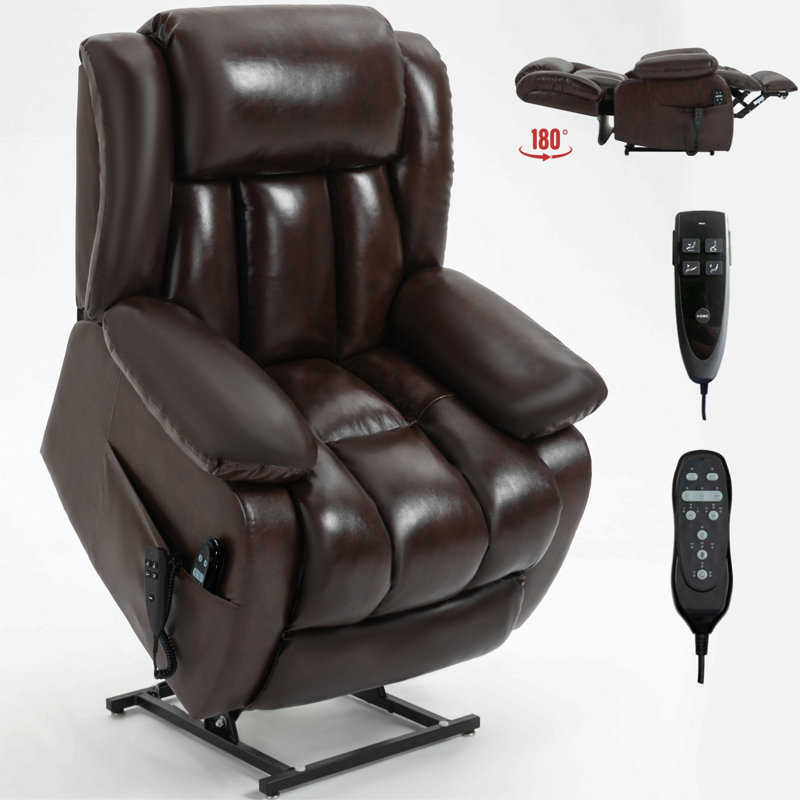 Dual Motor Infinite Position Up To 350 Lbs Electric Medium Size Genuine Leather Power Lift Recliner Chair With 8-Point Vibration Massage And Lumbar Heating