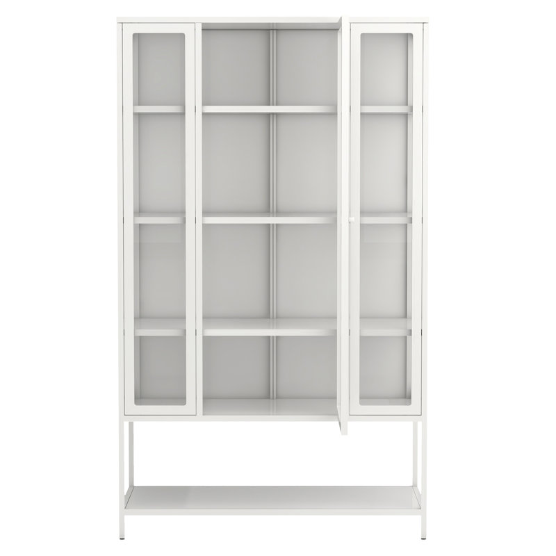 67.25'' Tall Iron Display Cabinet With Glass Door And LED Lights Steel Curio Cabinet For Collectibles Figures Trophies 3-Sided Glass Display Case For Home Office Study Room Stores Playroom - White, Cabinet