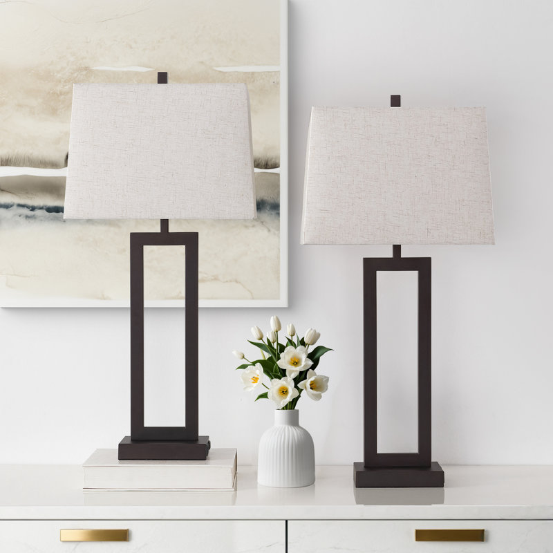 Jalob 28.5 in. Metal Table Lamp Set with USB,Type-C Ports and Built-in Outlet, Brown