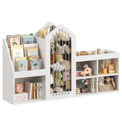 Toy Storage Organizer, 3-tier Kids Bookcases, Baby-Proof Bookshelf for Nursery & Playroom, Toy Cabinet With Stuffed Animal Storage, Elastic Cords, 5 open storage cubbies and kids bookshelf