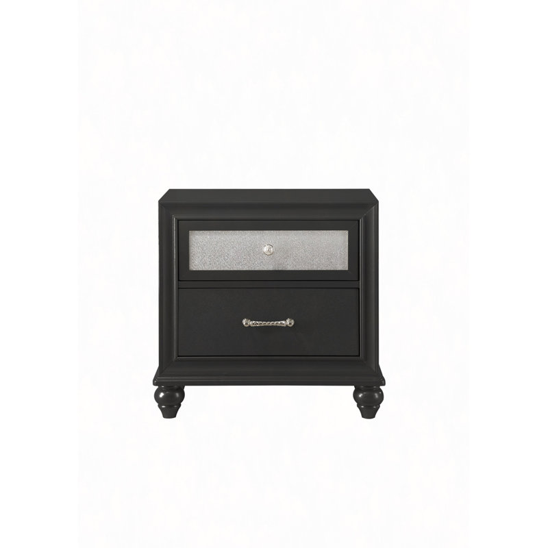 Table de chevet 1Pc, 2 tiroirs, table de bout, finition noire, meubles de chambre en bois massif scintillant