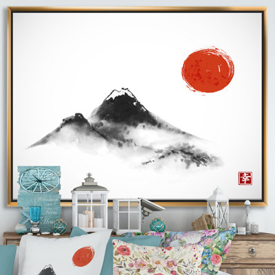 " Japanese Red Moon In Traditional Sumi-E III "