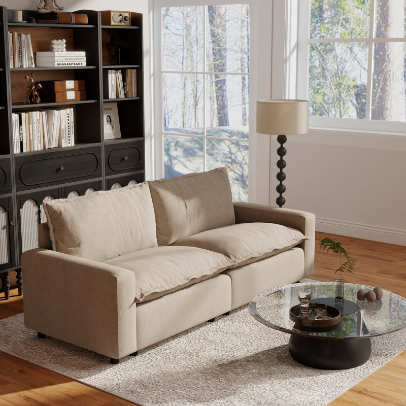 Canapé 2 pièces en tissu d'ameublement modulaire en lin pour petits espaces, Kaki