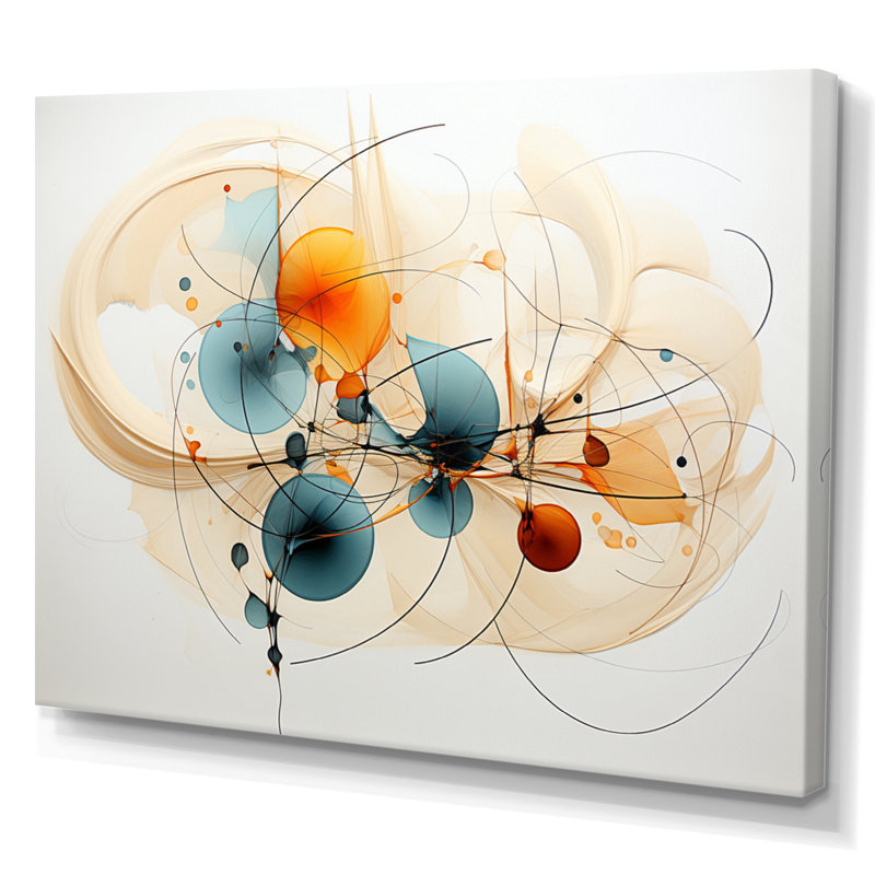 Teal Orange Line Art Conceptual Abstracts II - Art mural, H 34 po x l 44 po, Sans cadre, Toile tendue