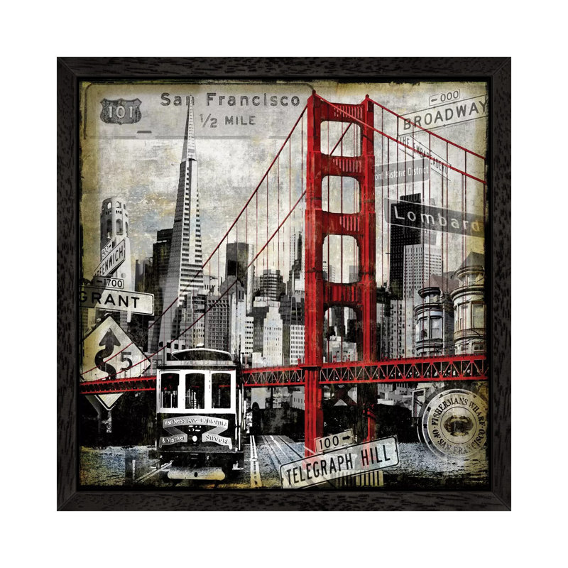 Landmarks San Francisco by Dylan Matthews - Single Picture Frame Print on Canvas, Black Framed, 66.04 cm H x 66.04 cm W