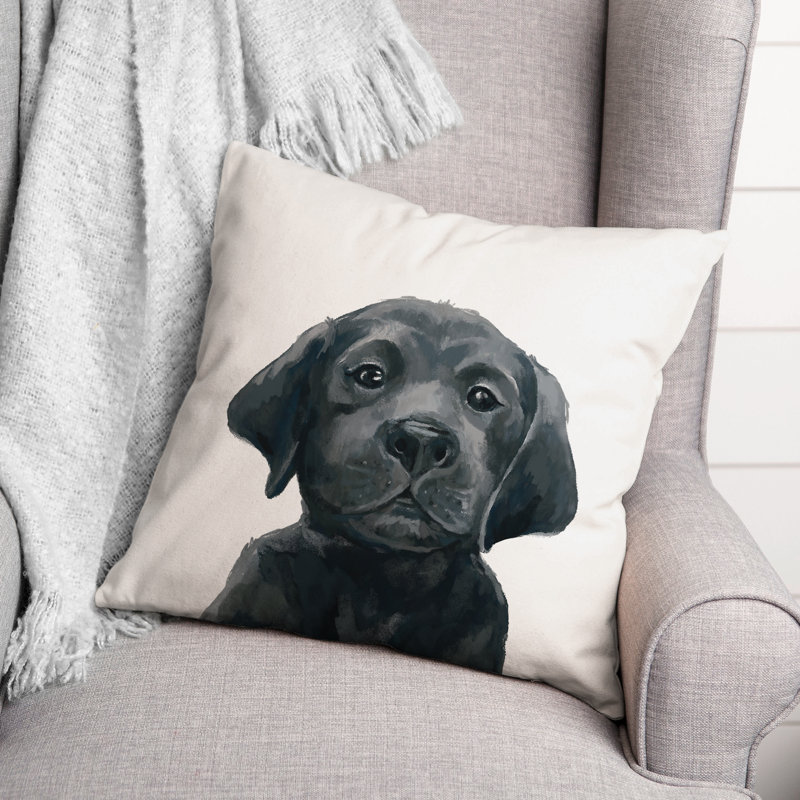 Coussin intérieur / extérieur Black Lab Puppy, H 18 po x l 18 po, Carré