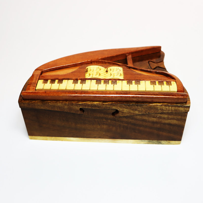 Boîte de casse-tête de piano en bois intarsia