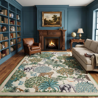 Tapis de couloir lavable à imprimé jungle pour salon et chambre à coucher