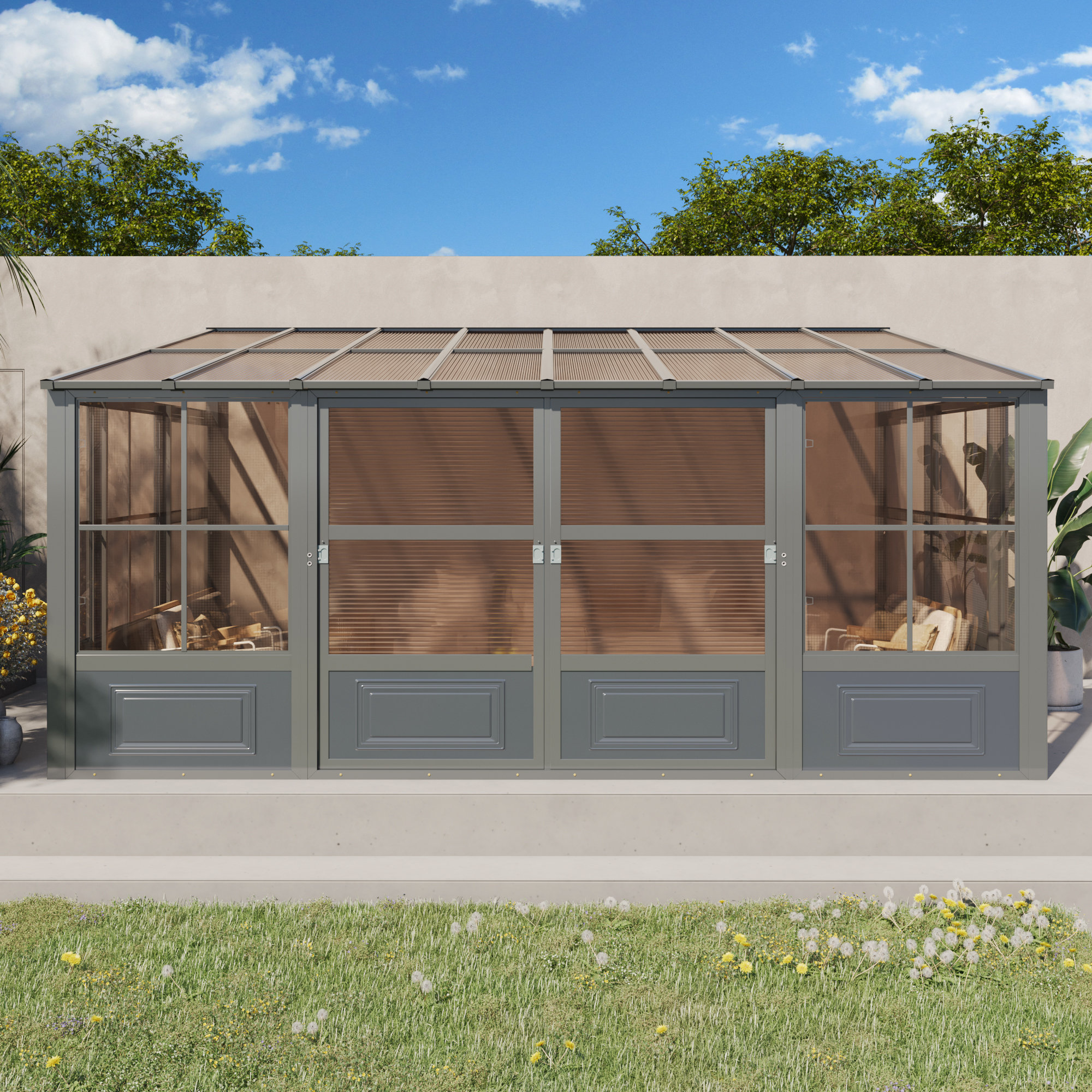 EROMMY 10 Ft. W X 16 Ft. D Wall Mounted Gazebo, Allseason Aluminum Patio Gazebo With Side Door