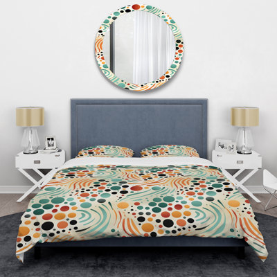 Multicolor Mid Century Pattern On Beige Polyester Dots Duvet Cover Set