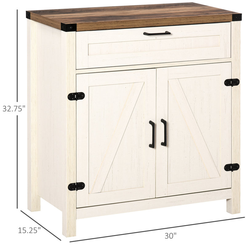 Armoire de rangement blanche avec portes de grange et tablette ajustable Rustic Charm