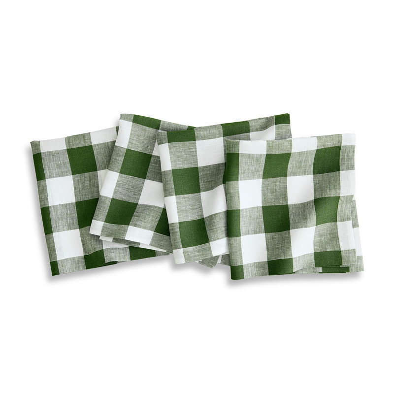 Buffalo Check - 100% Pure Linen Dinner Napkins, Olive/White