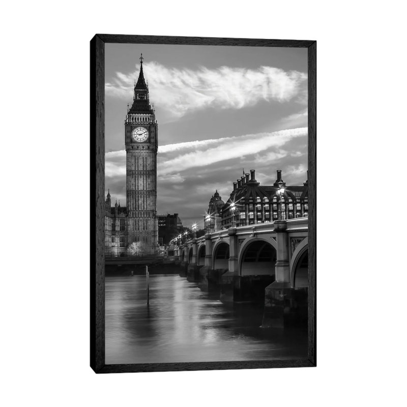 Evening At Westminster Bridge by Melanie Viola - Print on Canvas, 101.6cm H x 66.04cm W x 3.81cm D, Black Framed