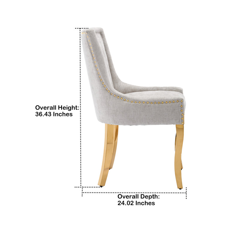 Ensemble de 2 chaises de salle à manger en chenille rembourrées avec pieds en métal doré, Beige