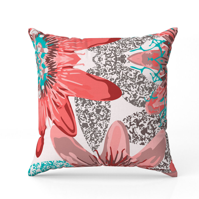 Coussin Spots Blossoms, H 16 po x l 16 po, Brun/rose
