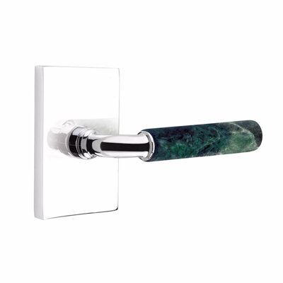 Ensemble de leviers d'intimité Emtek Select, moderne Rosette, tige R-Bar, poignée en marbre vert, CF