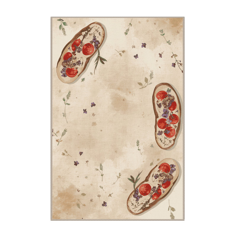 Tapis floral français Elkton Bruschetta lavable à la machine - reliure beige, 7x10