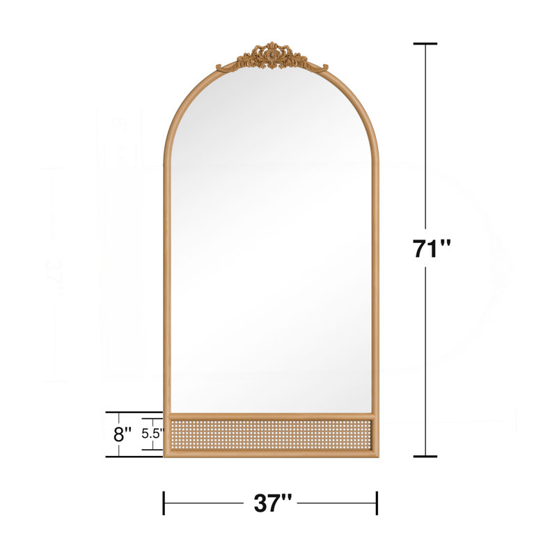 Miroir pleine grandeur en bois massif de rotin sculpté à angle droit brun arqué pour salon