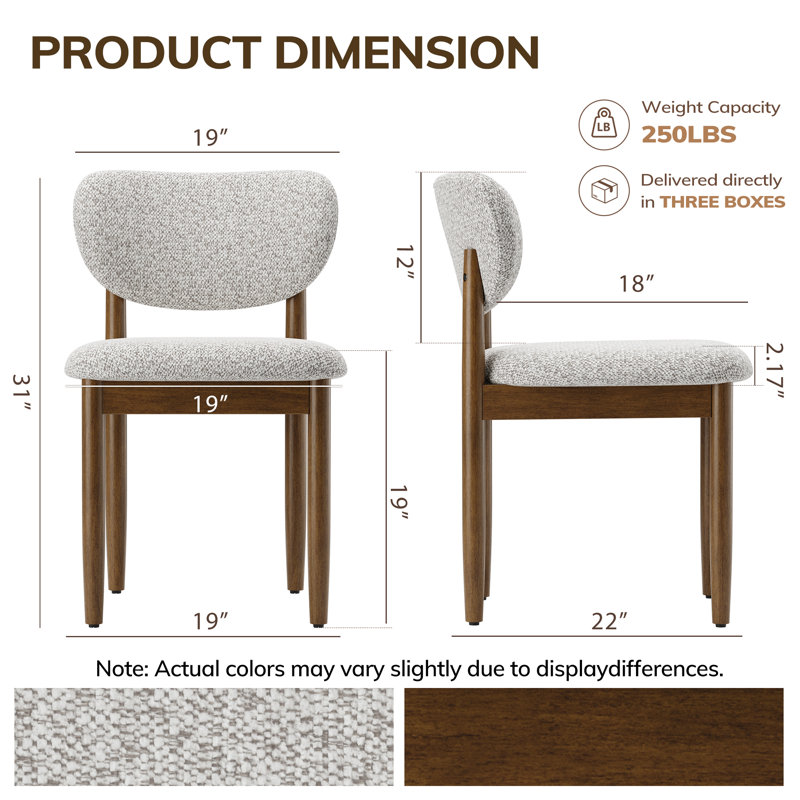 Chrystin Upholstered Solid Wood Side Dining Chair, Khaki