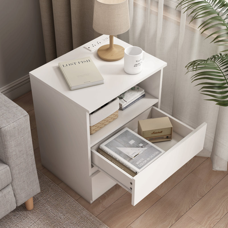 (Ensemble de 2) table de bout avec station de charge USB C rapide, canapé avec 2 tiroirs, grande armoire de rangement moderne en bois pour le salon, la chambre à coucher, le bureau