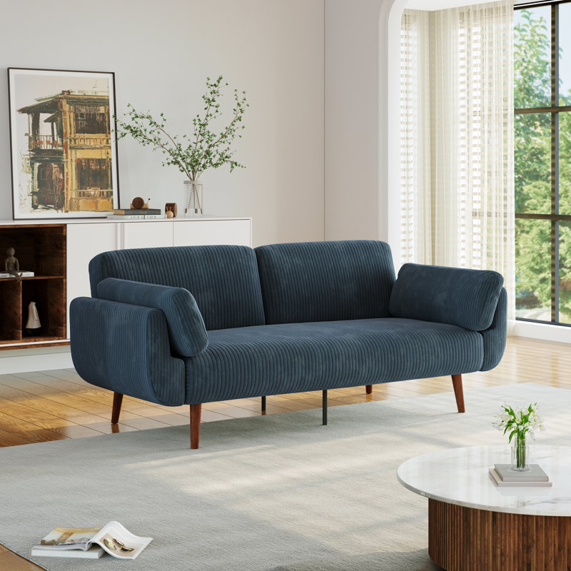 Flared Arm Convertible Corduroy Sleeper Sofa, Navy