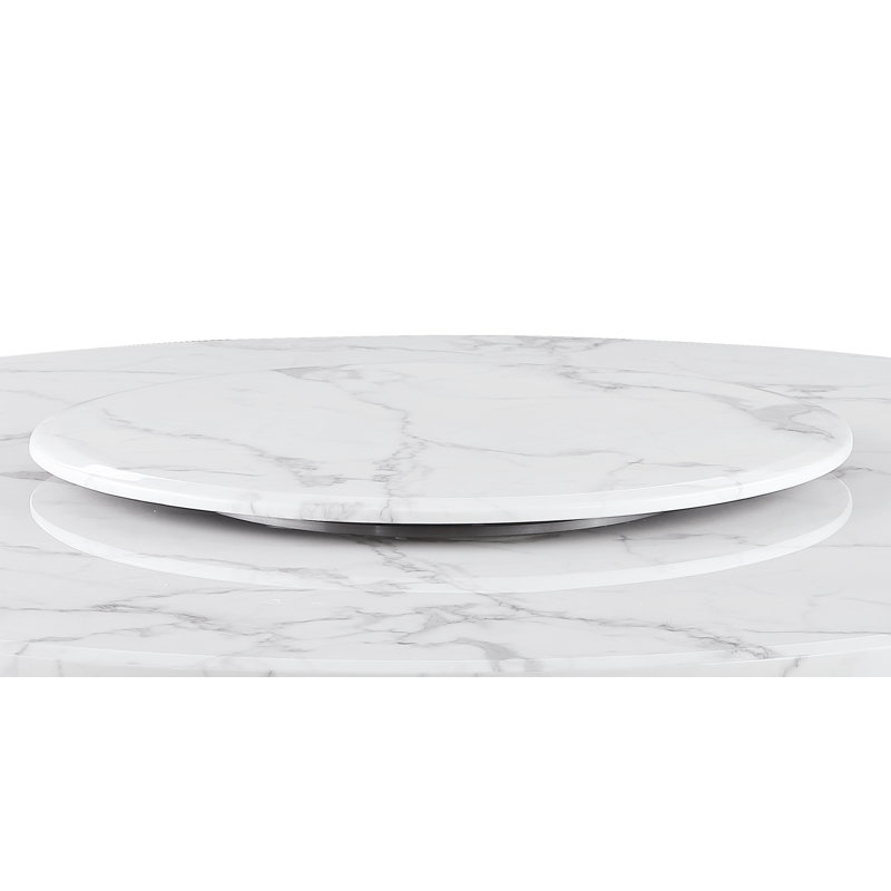Ensemble de salle à manger en marbre blanc avec chaises Lazy Susan et Leathaire, Moka