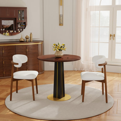 Dining Table de salle à manger ronde rétro en noyer de 80 cm avec base en laiton et bois massif. Table avec pieds en bois et base dorée, table pour 2 personnes pour les petits espaces (seulement la table de Négociation)