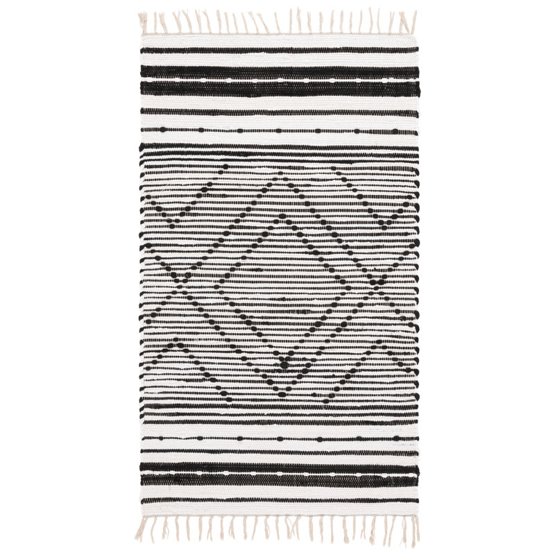 Striped Kilim Flat Weave Cotton Geometric Rug, Rectangle 3' x 5'
