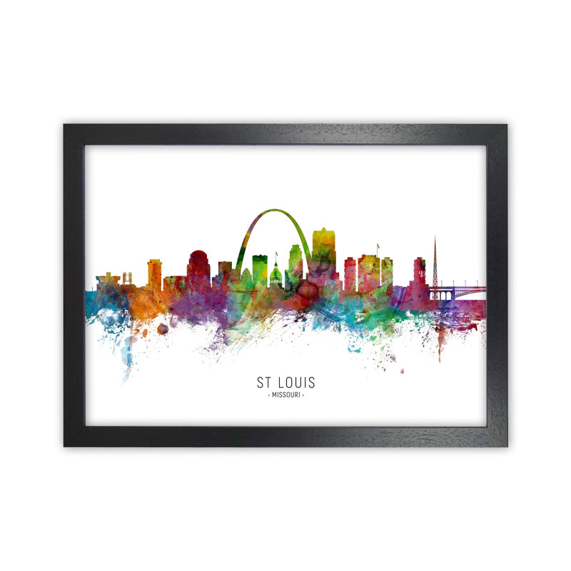 St Louis Missouri Skyline by Michael Tompsett - Print, 34cm H x 46cm W x 3cm D, Black Framed