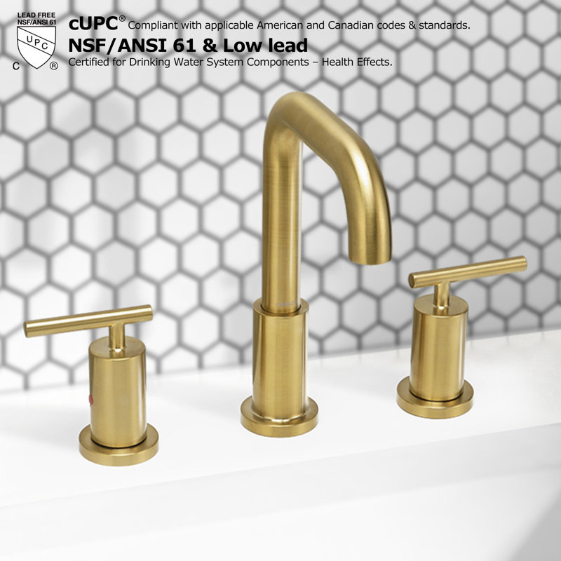 Widespread 2 Handles Bathroom Faucet with Water Supply Lines, Brushed Gold, Without Pop Up Drain