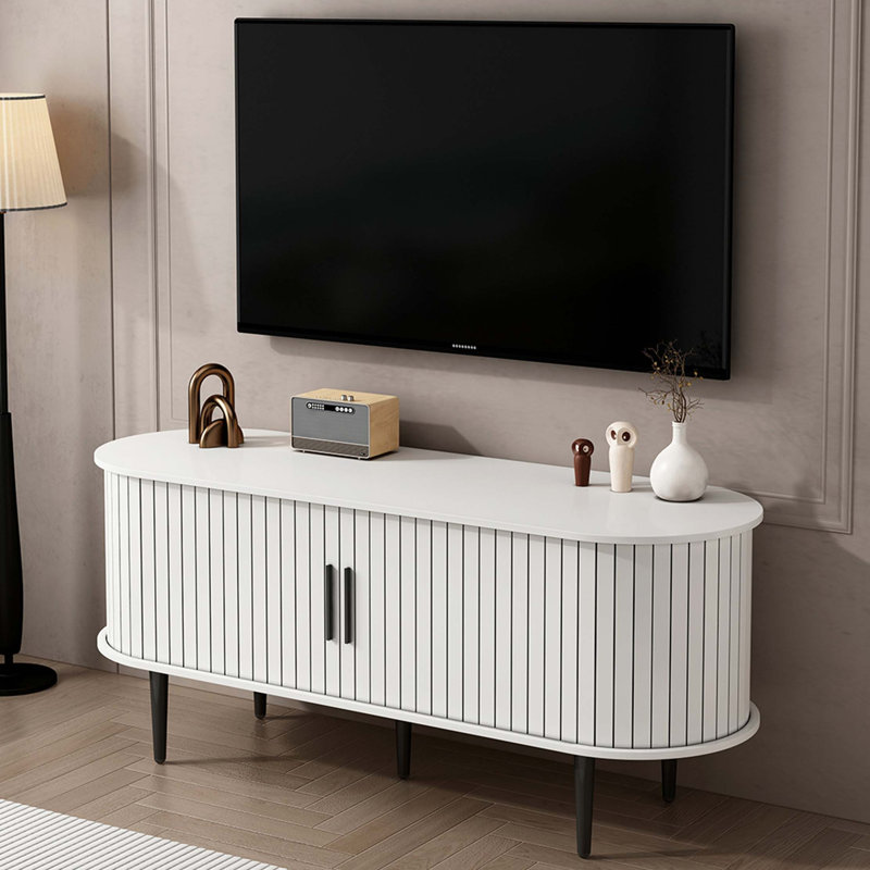 Console moderne avec beaucoup de rangement et porte coulissante, Blanc