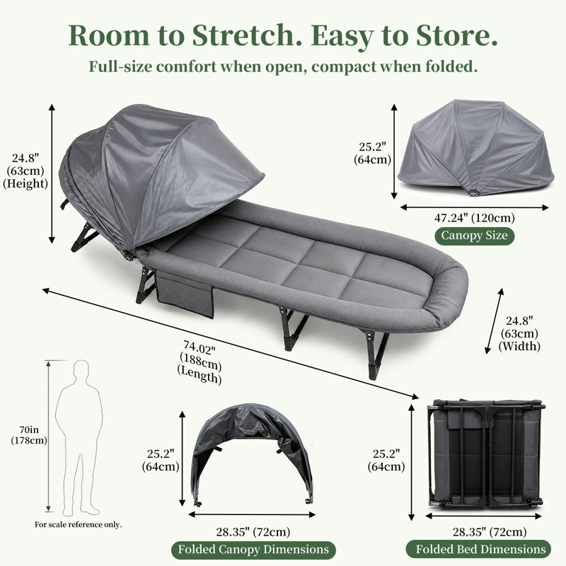Lit de camping pliable avec pare-soleil amovible et protection contre le vent pour un repos en plein air