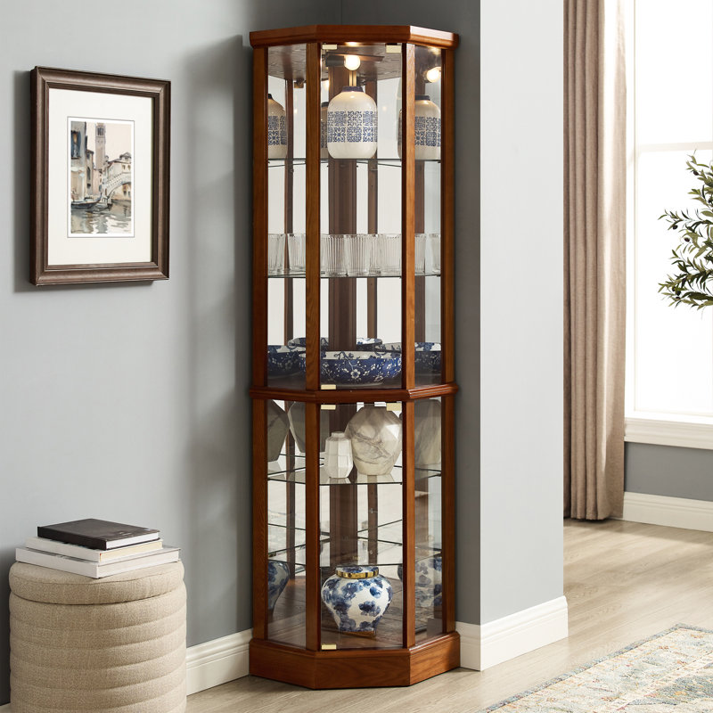 Vitrine 70 "H 70" avec dossier miroir en finition noyer