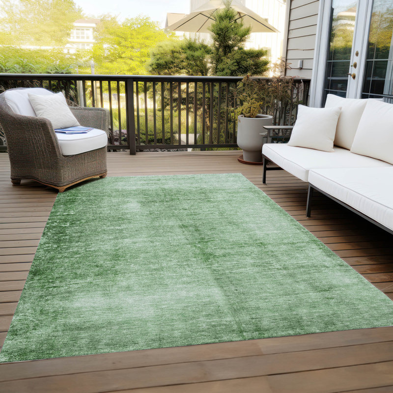 Machine Washable Indoor/Outdoor Xhevrie Green Rug, Rectangle 10' x 14'
