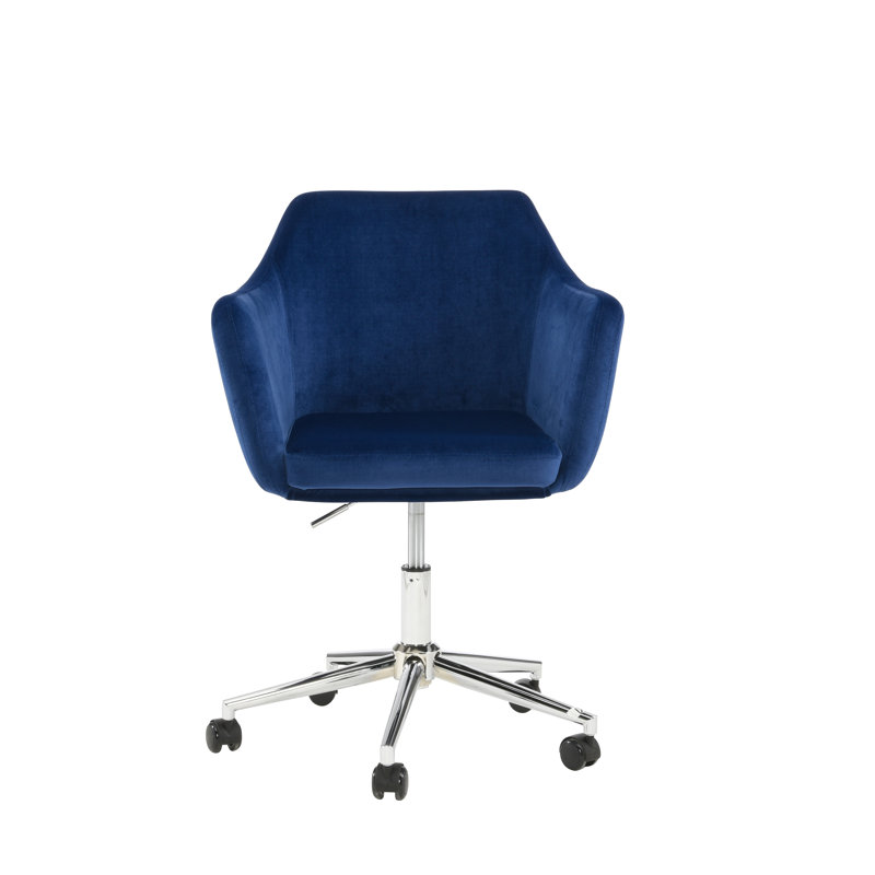 Chaise de bureau Noell, Velours bleu saphir