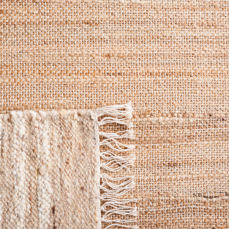 Tapis rayé ivoire / brun en jute / laine / coton Macio, Rectangle 8 pi x 10 pi