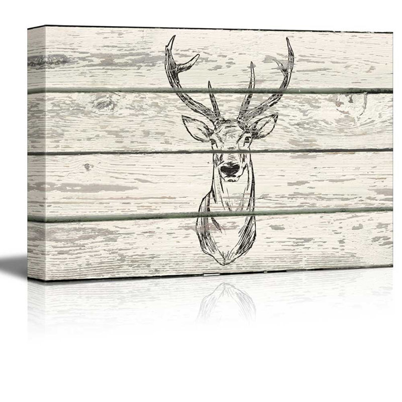 Reproduction d'art animaux, cerf cerf et bois, H 16 po x l 24 po