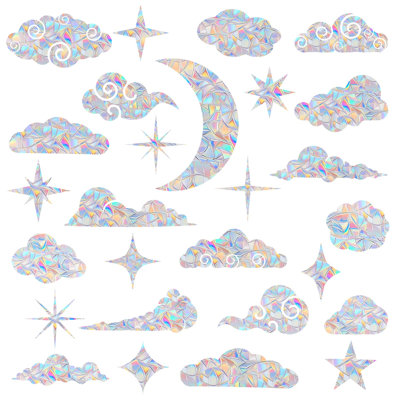 26 Pieces Cloud and Star Window Decals for Bird Strikes - Anti-Collision Glass Clings to Save Birds,Non Adhesive Rainbow Suncatch Stickers, Easy Remove No Residue and Reusable