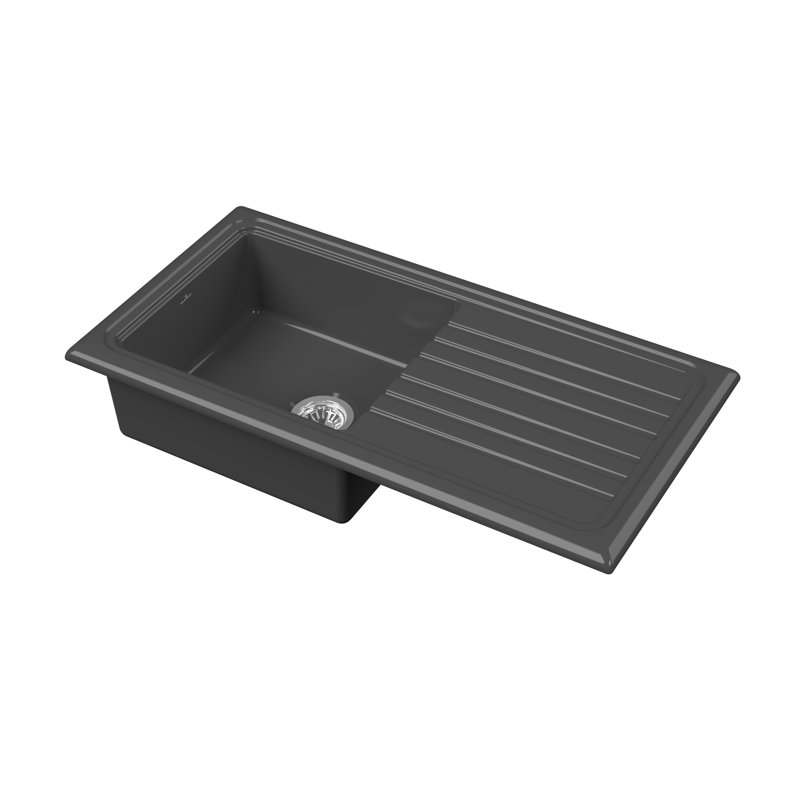 Reginox Traditional White Ceramic Single Bowl Kitchen Sink with Drainer & Waste, Satin Black