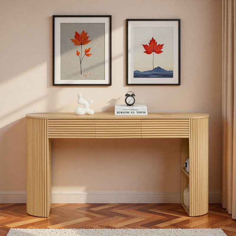 Console rétro avec 3 tiroirs, Naturel