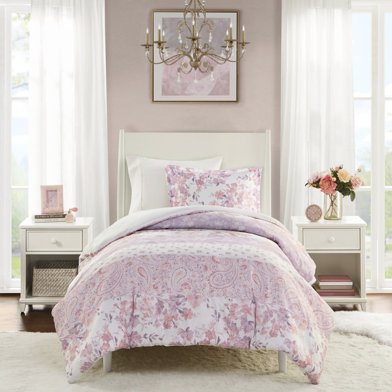 2 pièces pour lit simple / simple TG en microfibre à motif cachemire floral, comprend 2 taies décoratives, douce et romantique, - étiquetée, motif cachemire lavable à la machine, attaches intérieures, rose,