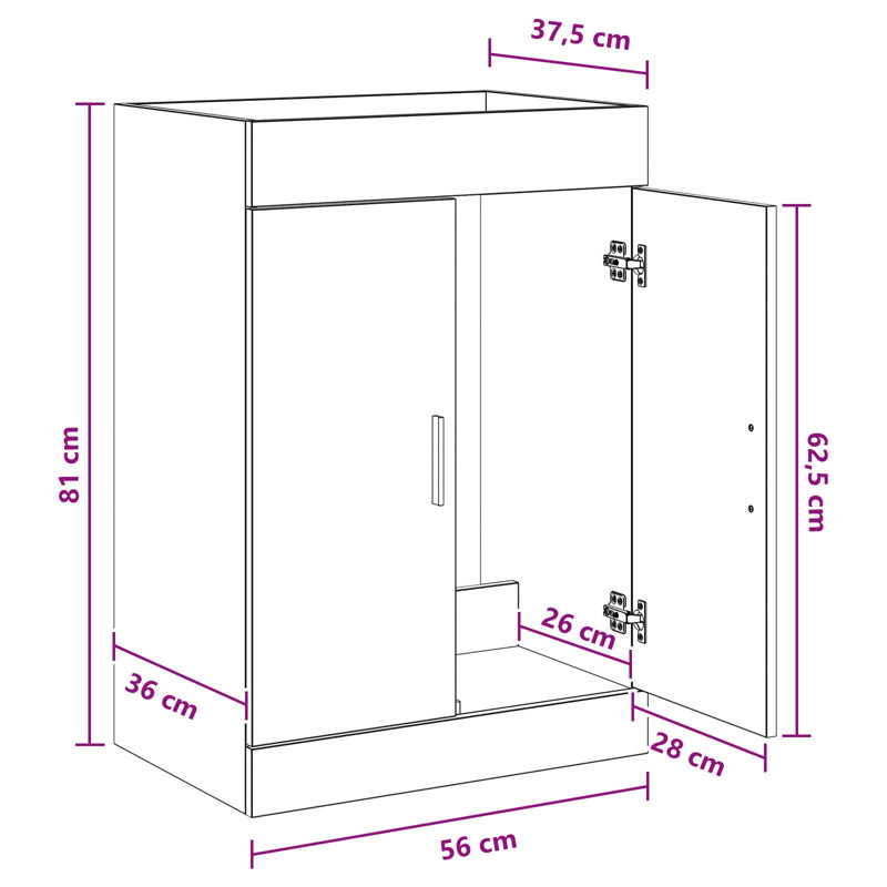 56cm Bathroom Vanity Base Only, Artisan Oak