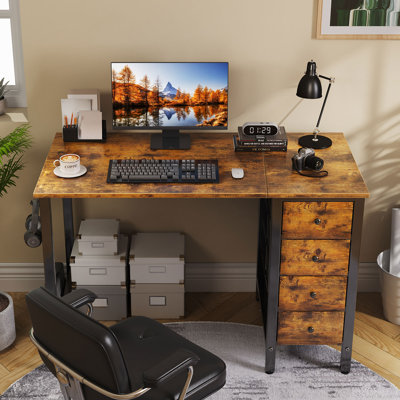 Computer Desk with 4 Drawers, Fabric Drawers Writing Desk