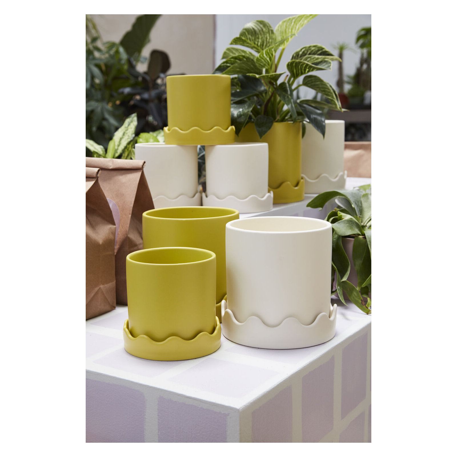Winterview Pot with Saucer 7.5"x 7.25", 7.25" H x 7.5" W x 7.5" D, Beige